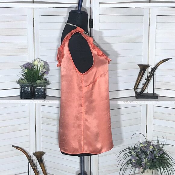 J.Crew Silk Blouse Shiny Peach Sleeveless Ruffled Size 6 - Picture 3 of 6